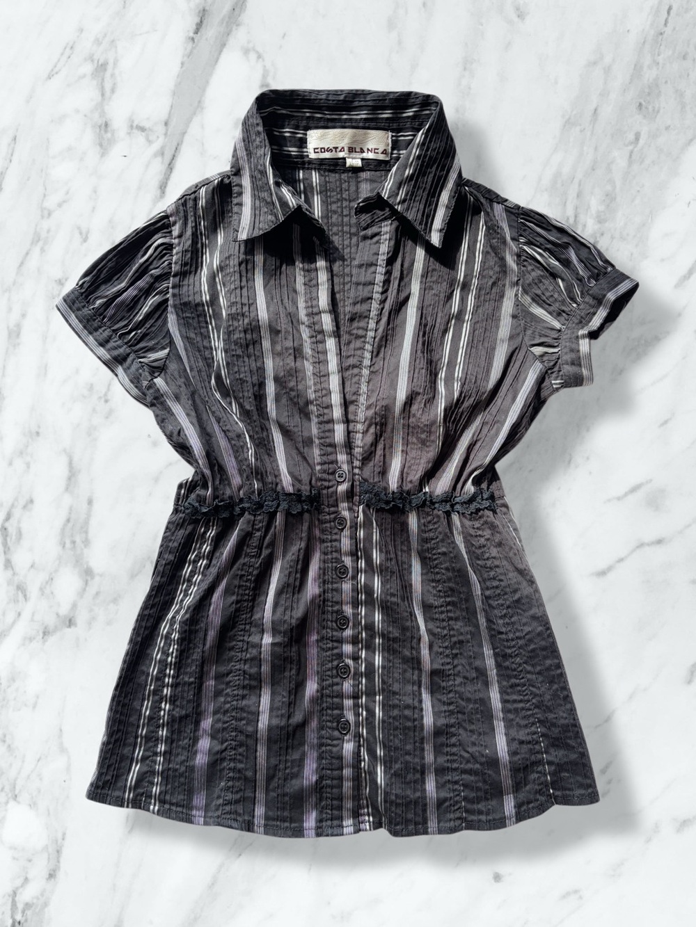 Costa Blanca Black Striped Button-Front Women's Top